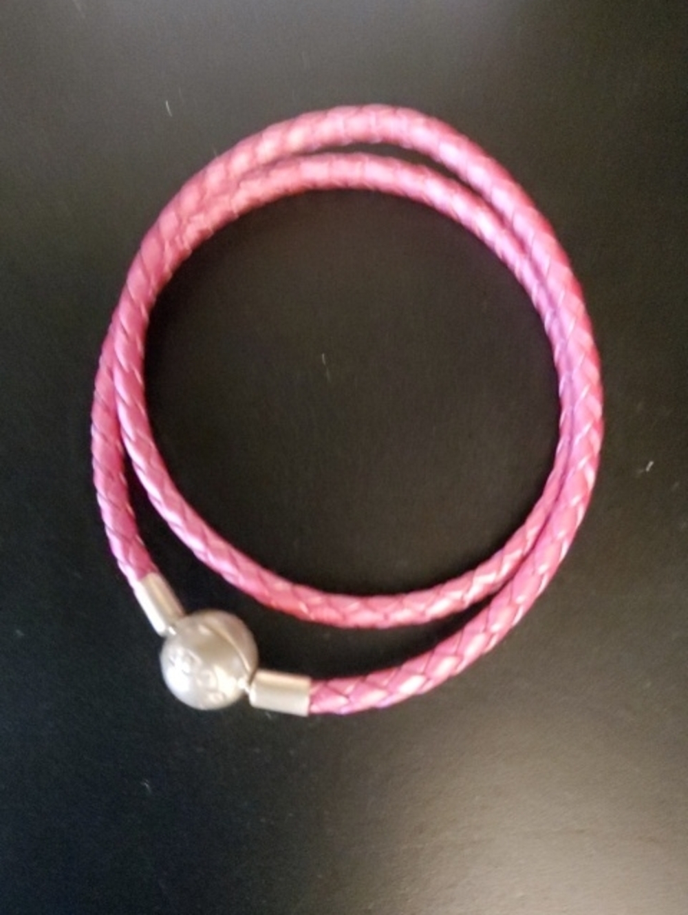 Pandora Pink Braided Double-Wrap Bracelet with Silver Clasp